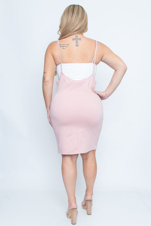 Plus Size Classic Spaghetti Strap Suspender Mini Dress with Thigh Slit in Blue* (ZA3640D) - Wholesale Fashion Couture 