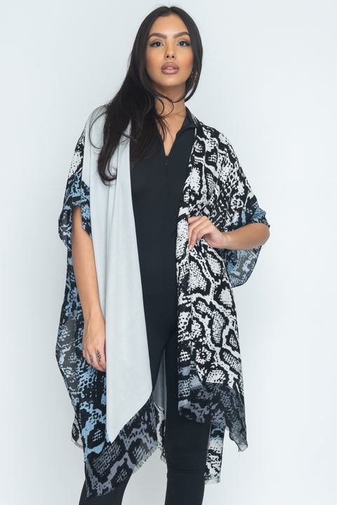 Python And Solid Print Long Cardigan Cover-up Kimono Unfinished Hem (R103131/RN94522) - Wholesale Fashion Couture 