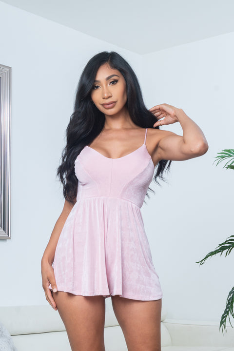 Silky Satin V Neck Spaghetti Strap Mini Shorts Romper with Criss Cross Back (3679RM) - Wholesale Fashion Couture 