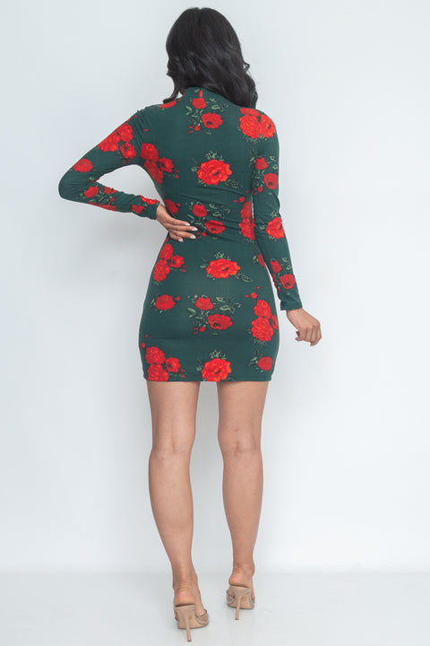 Floral Print Mock Neck Mini Dress (JD33873LP) - Wholesale Fashion Couture 