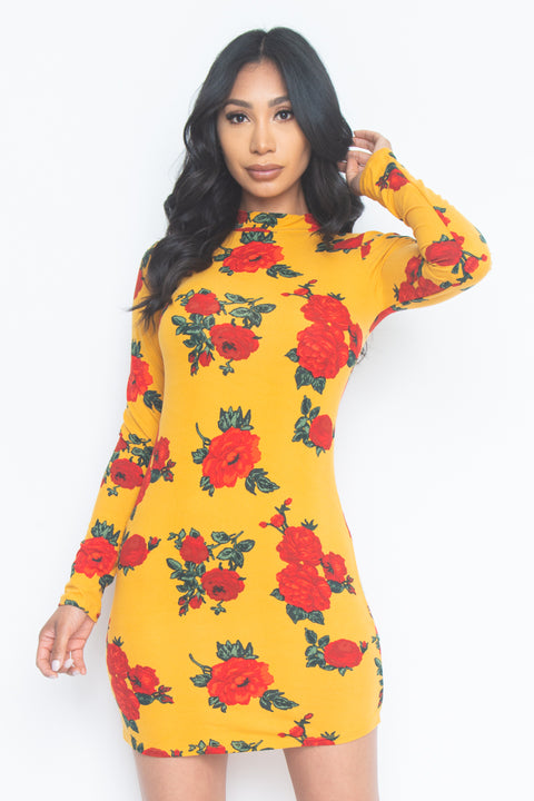 Floral Print Mock Neck Mini Dress (JD33873LP) - Wholesale Fashion Couture 