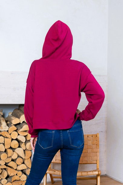 Classic Long Sleeve Hoodie in Burgundy (URBAN DAIZY-SH) - Wholesale Fashion Couture 