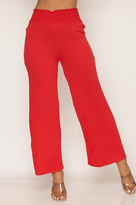 Cropped Flare Capri  Pants With Elastic Waistband  (6374PK) - Wholesale Fashion Couture 
