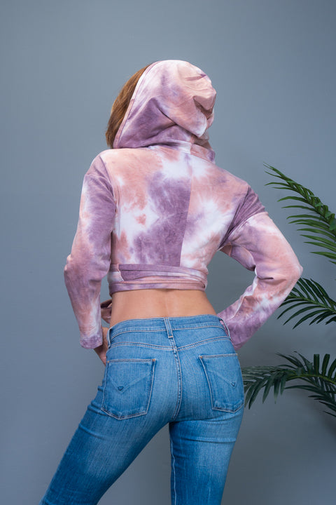 Tie Dye Long Sleeve Hoodie Wrap Top (BT03100) - Wholesale Fashion Couture 