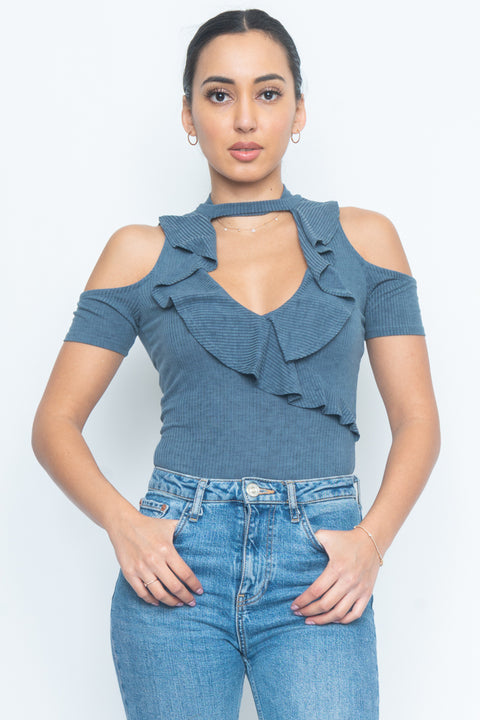 Sleeveless V-Neck Open Shoulder Bodysuit (EP237) - Wholesale Fashion Couture 