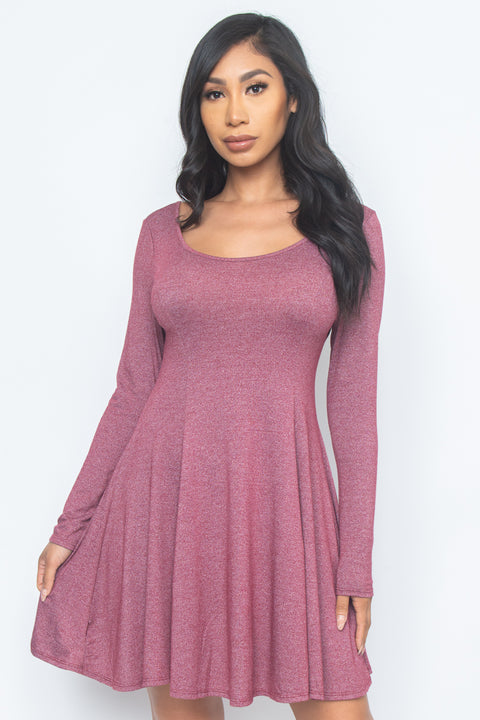 Long Sleeve Scoop Neck Solid Midi Dress (R5390) - Wholesale Fashion Couture 