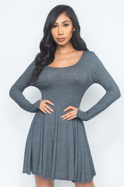 Long Sleeve Scoop Neck Solid Midi Dress (R5390) - Wholesale Fashion Couture 