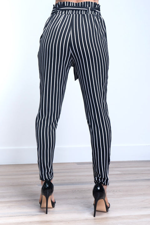 Striped Dressy Pants w/Belt And Pockets (910640-CH604) - Wholesale Fashion Couture 