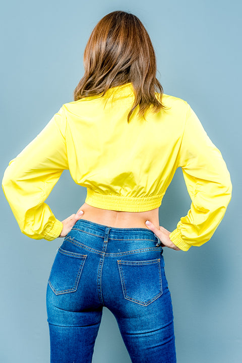 Hi-Lite Cropped Jacket with Metal Front Zip in Fluorescent Yellow* (J8085) - Wholesale Fashion Couture 