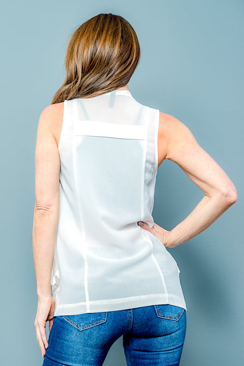 Sleeveless Open Front Vest with Zippered Notched Collar In Ivory (CHT4368) - Wholesale Fashion Couture 