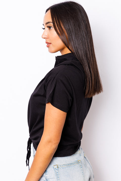 Short Sleeve Top Front tied  (V11210A-K69) - Wholesale Fashion Couture 