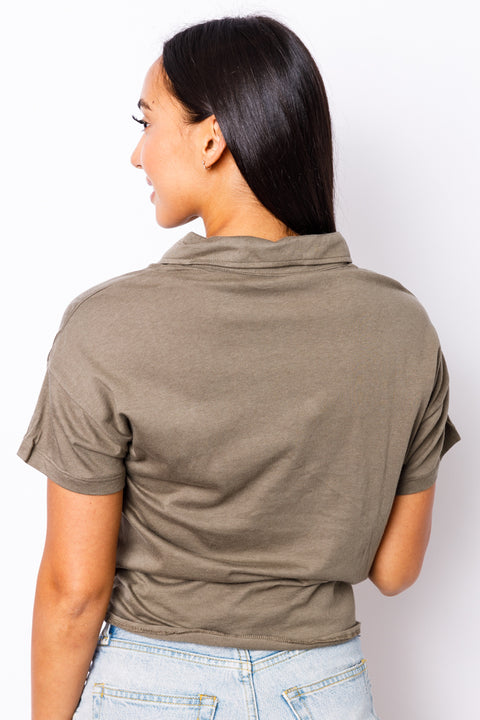 Short Sleeve Top Front tied  (V11210A-K69) - Wholesale Fashion Couture 