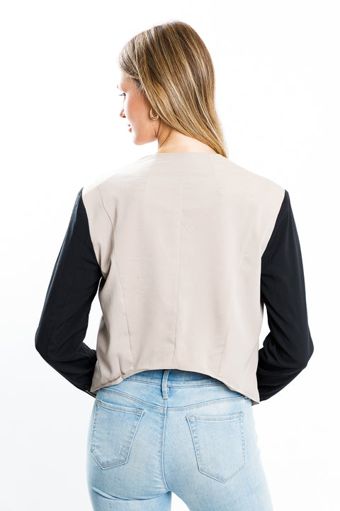 Black & Blue Color Block Moto Zip Jacket (QJ7477) - Wholesale Fashion Couture 