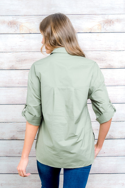3/4 Sleeve Button Down Top 3Patches* (1327TM) - Wholesale Fashion Couture 