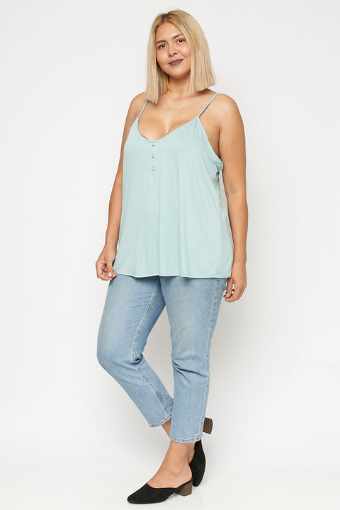 Plus Size V-Neck Spaghetti Strap Top W/3 Front Buttons (DZ19C207-P) - Wholesale Fashion Couture 