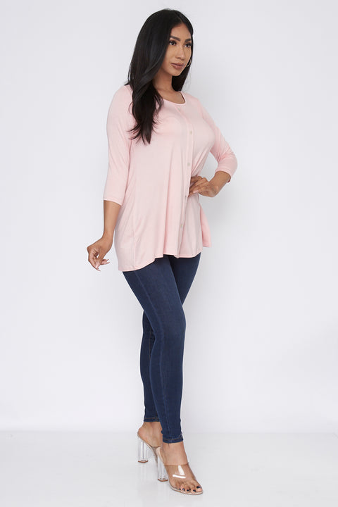 Pretty Top 3/4 Sleeve Solid Tunic Top (ZT202) - Wholesale Fashion Couture 