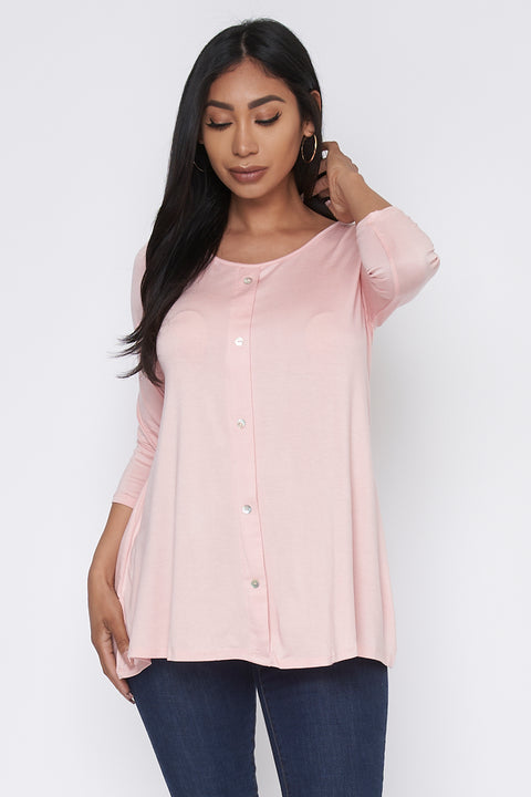 Pretty Top 3/4 Sleeve Solid Tunic Top (ZT202) - Wholesale Fashion Couture 
