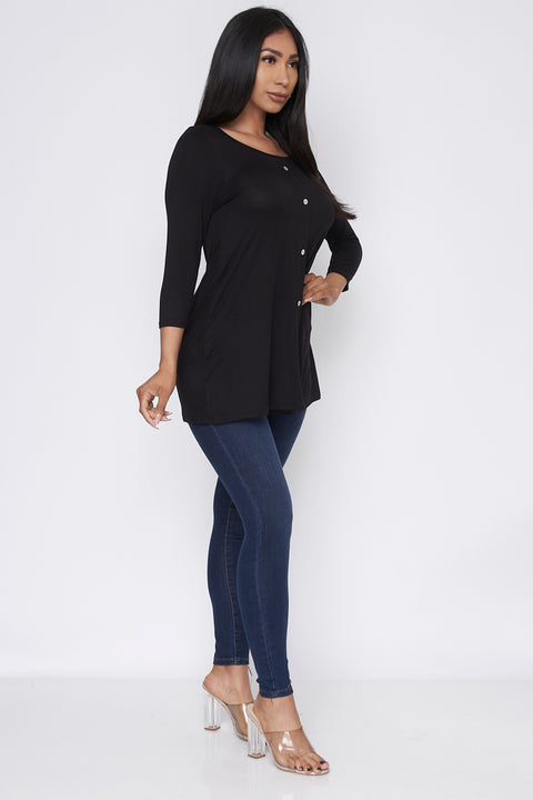 Pretty Top 3/4 Sleeve Solid Tunic Top (ZT202) - Wholesale Fashion Couture 