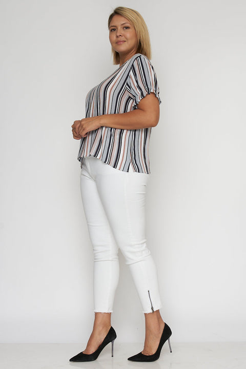 Plus Size Short Sleeve Striped Top (T2250XR) - Wholesale Fashion Couture 