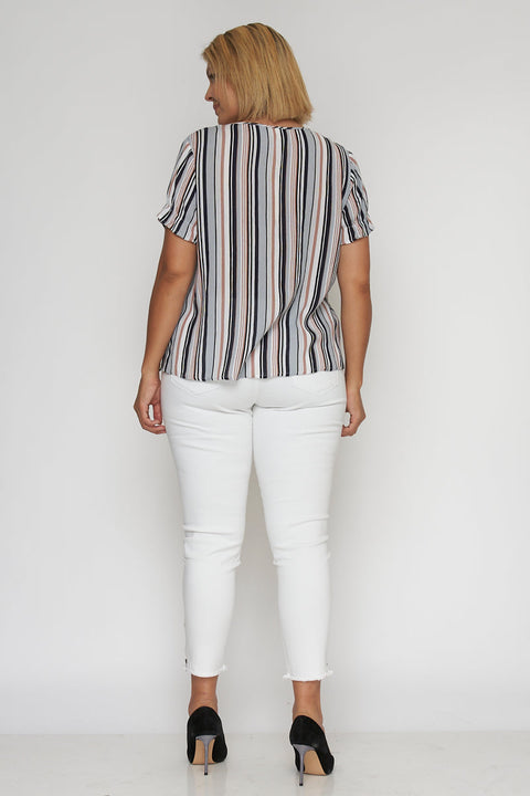 Plus Size Short Sleeve Striped Top (T2250XR) - Wholesale Fashion Couture 