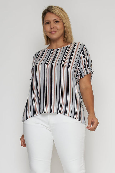 Plus Size Short Sleeve Striped Top (T2250XR) - Wholesale Fashion Couture 