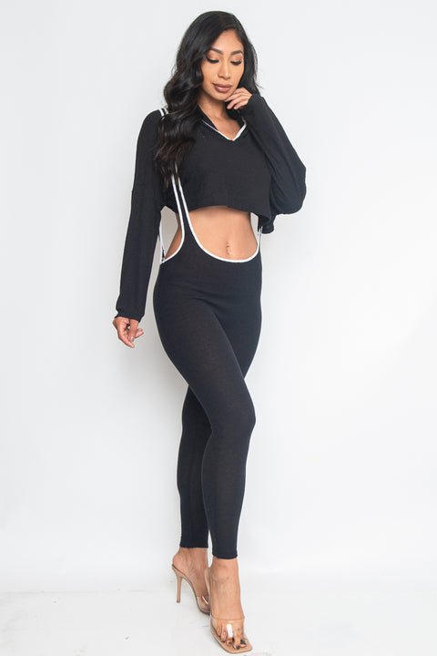2 Piece Sets Pants Crop Top W-Hoodie and Pants  (T5136/P3585) - Wholesale Fashion Couture 