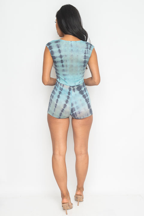 Tie Dye Front Cut Out V-Neck Romper* (J60018-3) - Wholesale Fashion Couture 