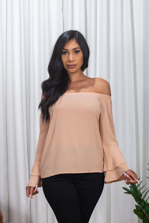 3/4 Sleeve Off the Shoulder Bell Sleeve Top* (171047) - Wholesale Fashion Couture 