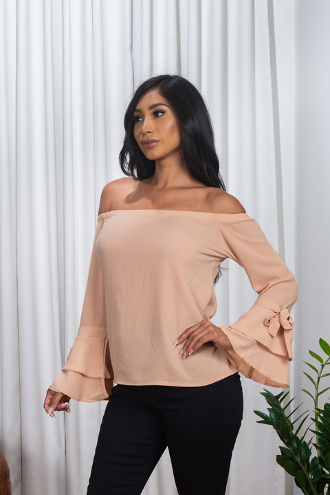 3/4 Sleeve Off the Shoulder Bell Sleeve Top* (171047) - Wholesale Fashion Couture 
