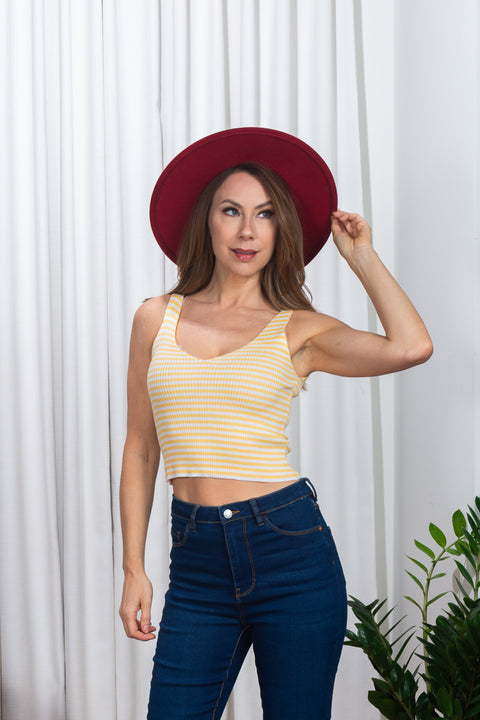 Knit Sleeveless Striped Crop Top (187207) - Wholesale Fashion Couture 
