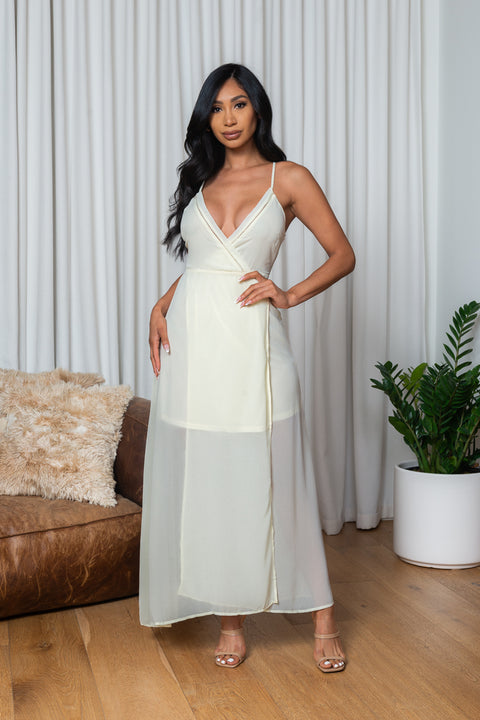 V-Neck Spaguetti Strap Maxi Dress w/Half Lining (175908) - Wholesale Fashion Couture 