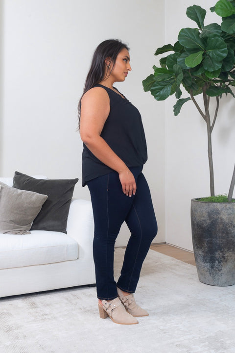  Plus Size Sleeveless Crepe Chiffon Surplice Neck Wrap Top in Black (ITX1206-003SOLID) - Wholesale Fashion Couture 