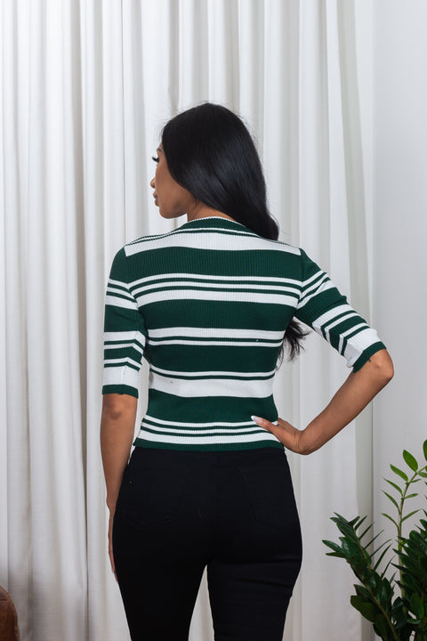3/4 Sleeve Knit Rib Round Neck Top (187143) - Wholesale Fashion Couture 