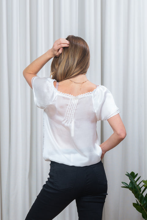 Short Sleeve Round Neck Top W/Elastic on Waist (T8009) - Wholesale Fashion Couture 