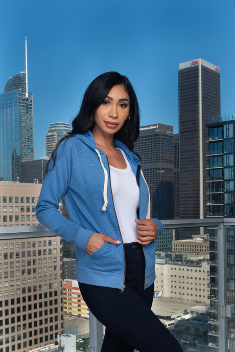 Soft Zip Front Hooded  Sweatshirt With Kangaroo Pockets (RN111449)**RUNS SMALL** - Wholesale Fashion Couture 