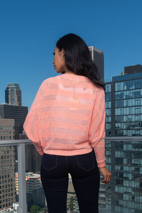 Zip Front 3/4 Sleeve Light Knit Dolman V-Neck Top (146000) - Wholesale Fashion Couture 