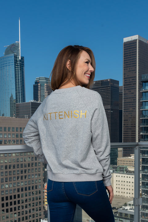 Classic Crewneck Raglan Sleeve Sweatshirt "KITTENISH" Back Print in Gray (WIK1088J-K) - Wholesale Fashion Couture 