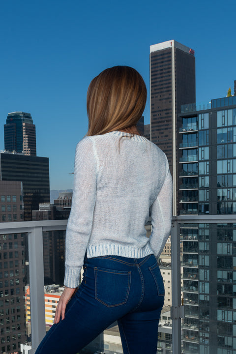 V-Neck Coated Cable Knit Sweater (46821072) Y - Wholesale Fashion Couture 