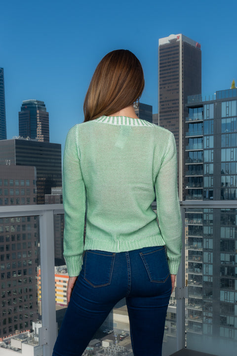 V-Neck Coated Cable Knit Sweater (46821072) Y - Wholesale Fashion Couture 