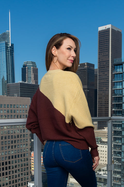 Round Neck 2 Tones Cable Knit Dolman Sweater (LT15524) - Wholesale Fashion Couture 