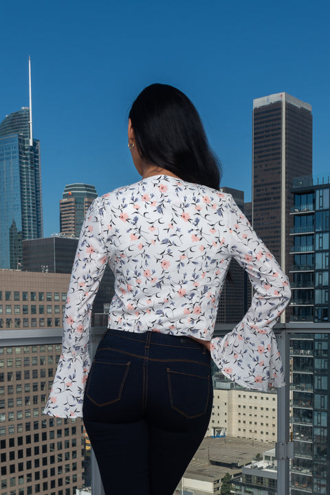 Open Front Floral Print Crop Vest Wide Bell Sleeve With Lining (GG1802) - Wholesale Fashion Couture 