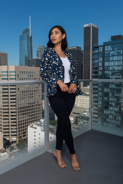 Open Front Floral Print Crop Vest Wide Bell Sleeve With Lining (GG1802) - Wholesale Fashion Couture 
