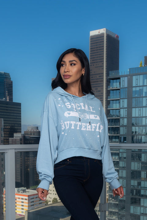 "Social Butterfly" Hooded Dolman Crop Sweatshirt (NB12100058183-Bfly-Reg) - Wholesale Fashion Couture 