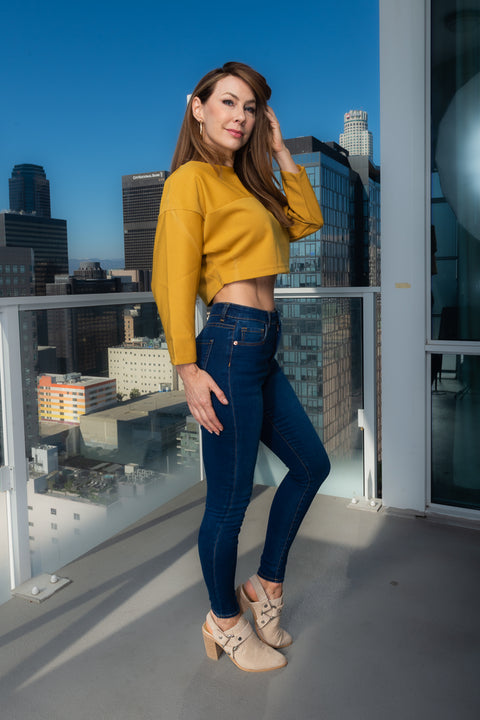 High Neck 3/4 Sleeve Thick Dolman Crop Top (146267) - Wholesale Fashion Couture 