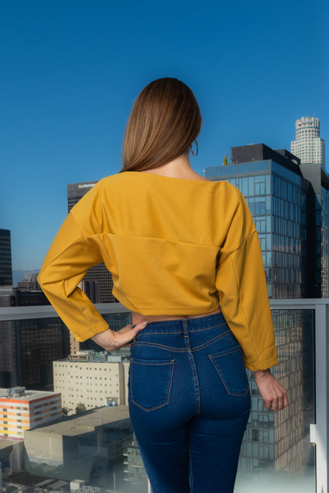High Neck 3/4 Sleeve Thick Dolman Crop Top (146267) - Wholesale Fashion Couture 
