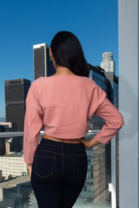 High Neck 3/4 Sleeve Thick Dolman Crop Top (146267) - Wholesale Fashion Couture 