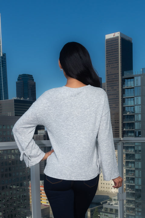 Soft & Warm Long Sleeve Scoop Neck Top With Tie Detail at Cuff (171127) - Wholesale Fashion Couture 