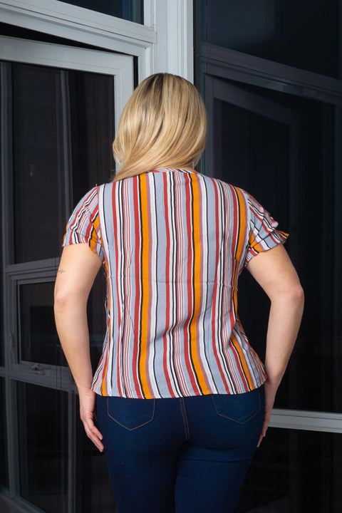 Plus Size Round Neck Short Sleeve Striped Top (T2250XR) - Wholesale Fashion Couture 