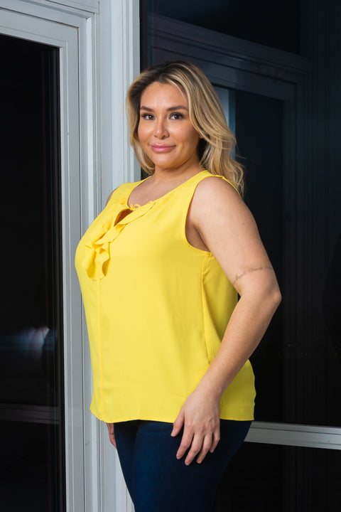Plus Size Sleeveless Top W/ Front Ruffle Detail (140646) - Wholesale Fashion Couture 