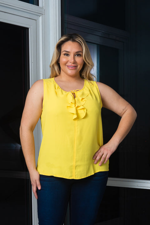 Plus Size Sleeveless Top W/ Front Ruffle Detail (140646) - Wholesale Fashion Couture 